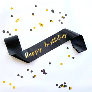 Black 'Happy Birthday' Satin Sash