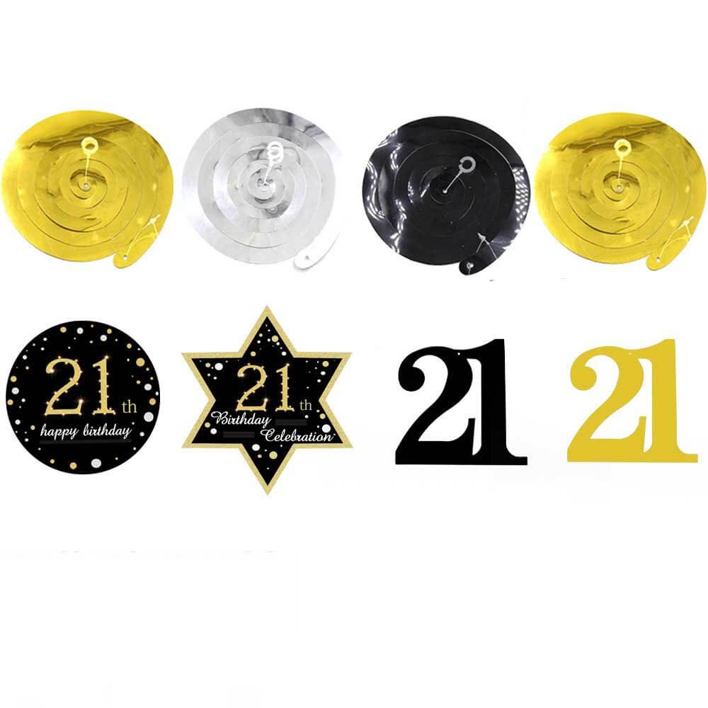 Black Gold Happy 21st Birthday Swirls Party Decorations