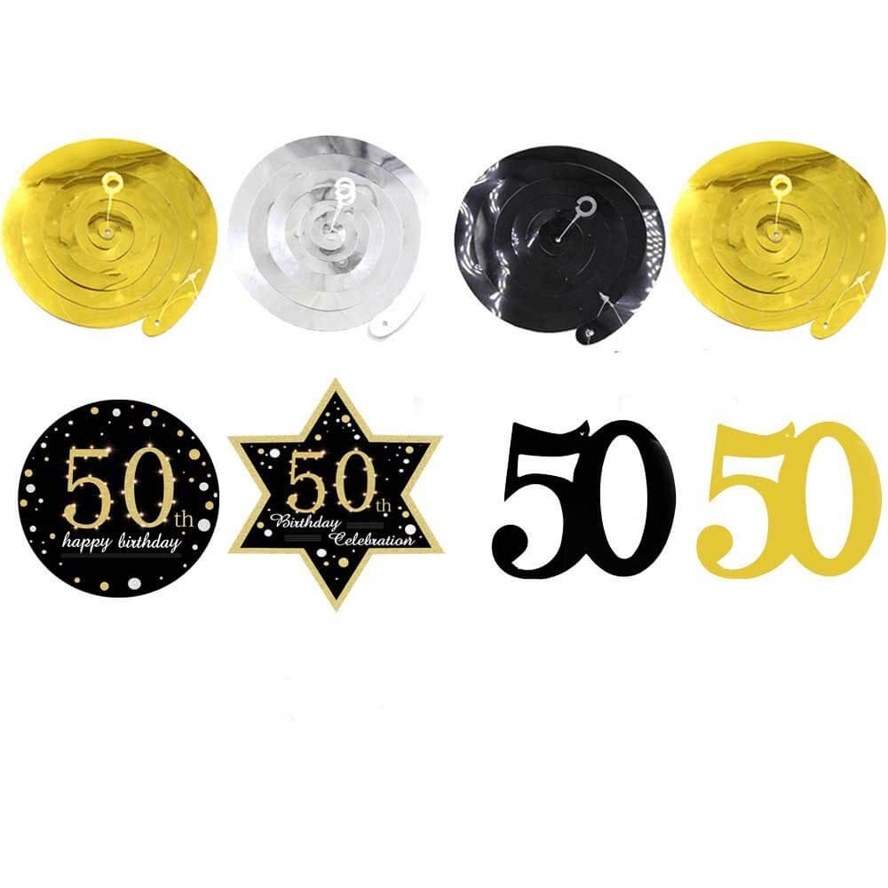 Black Gold Happy 50th Birthday Swirls Party Decorations