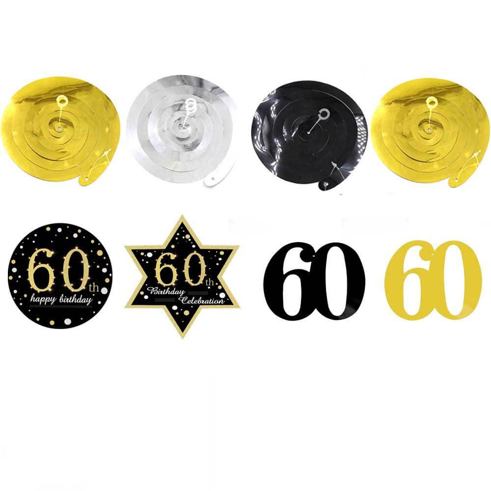 Black Gold Happy 60th Birthday Swirls Party Decorations