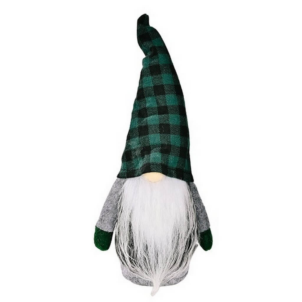 Stuffed Faceless Christmas Gnome Wearing Black & Green Check Hat Shelf Sitter
