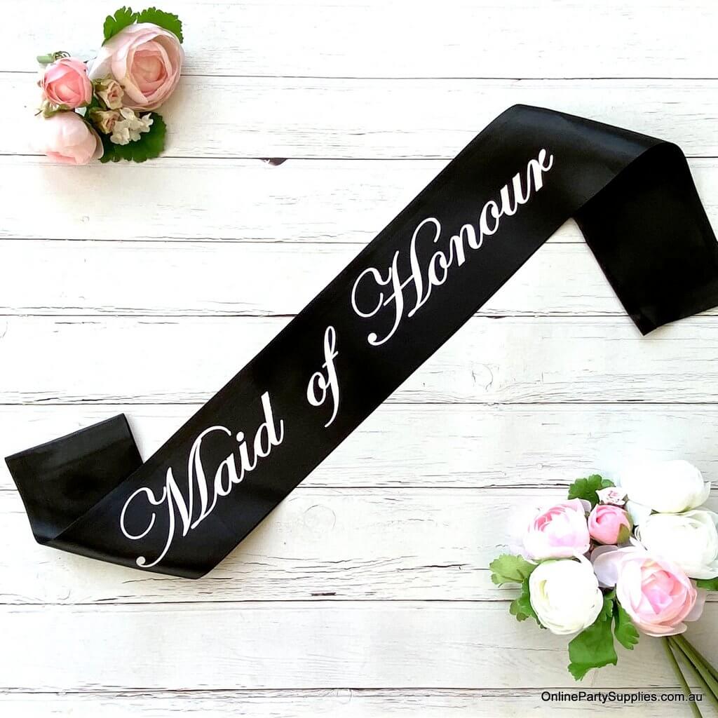 Online Party Supplies Australia Black 'Maid of Honour' Bachelorette Party Satin Sash