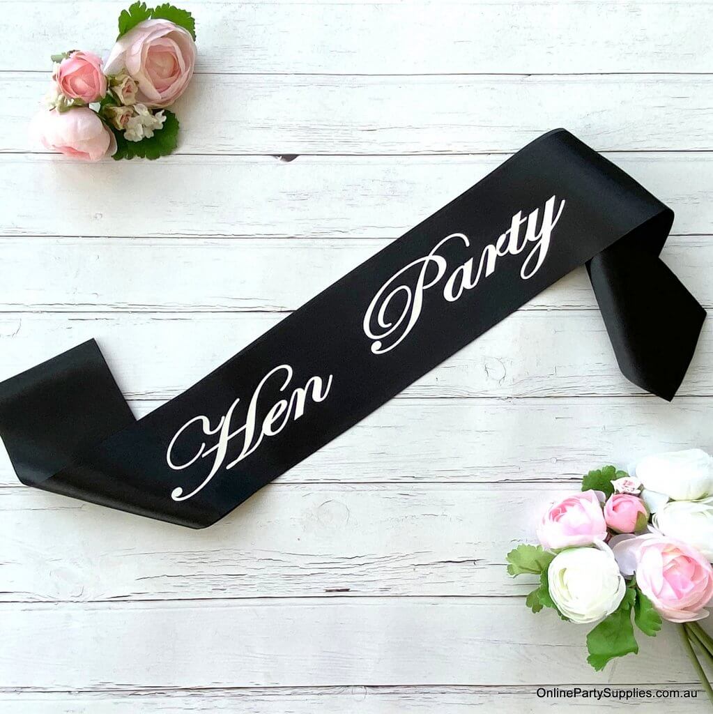 Online Party Supplies Australia Black 'Hen Party' Bachelorette Party Satin Sash