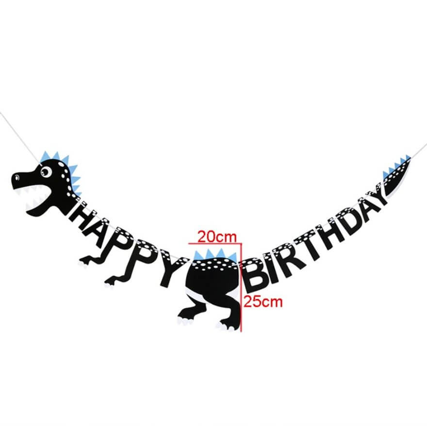 Black Happy Birthday Dinosaur Hanging Paper Banner