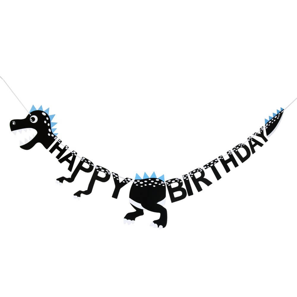 Black Happy Birthday Dinosaur Hanging Paper Banner