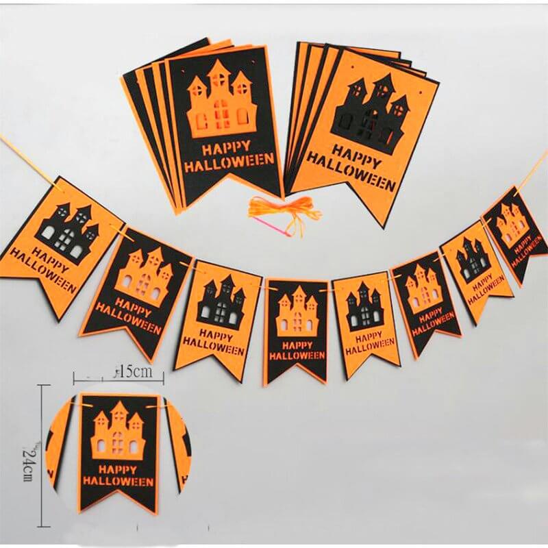 Black & Orange Happy Halloween Haunted Castle Felt Banner