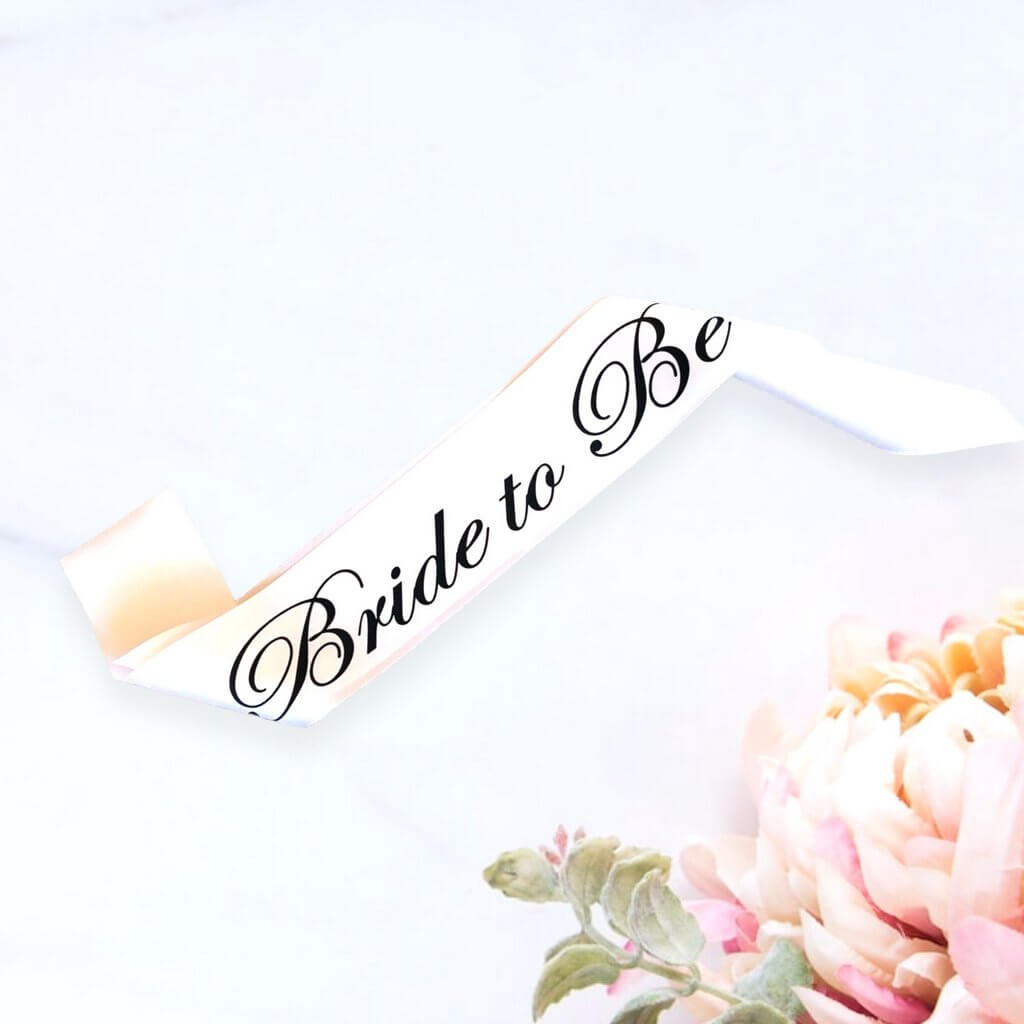 Bride To Be Satin White Sash with Black Print