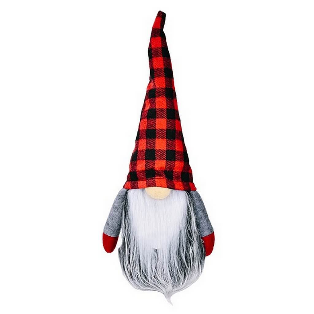 Stuffed Faceless Christmas Gnome Wearing Black & Red Check Hat Shelf Sitter