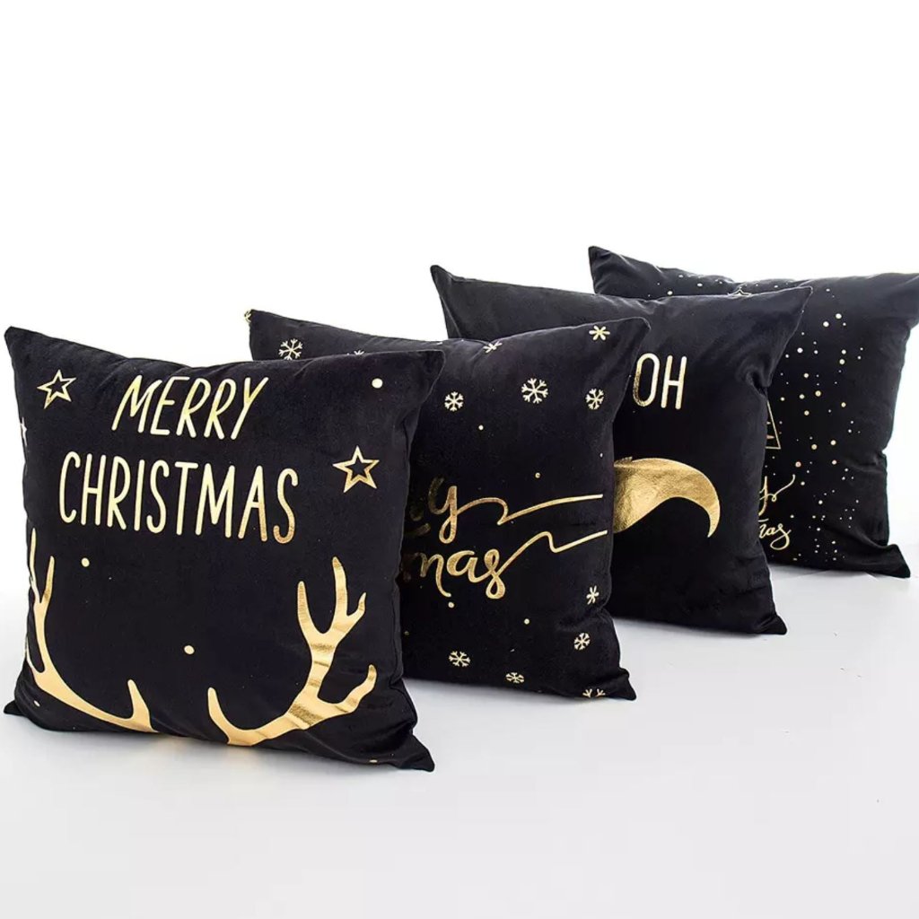 Black Velvet Cushion Covers with Bronze Decorative Christmas Patterns - Online Party Supplies