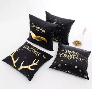 Black Velvet Cushion Covers with Bronze Decorative Christmas Patterns - Online Party Supplies