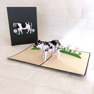 Handmade Black & White Australian Milk Cow Pop Up Greeting Card - 3D Farm Animal Cards