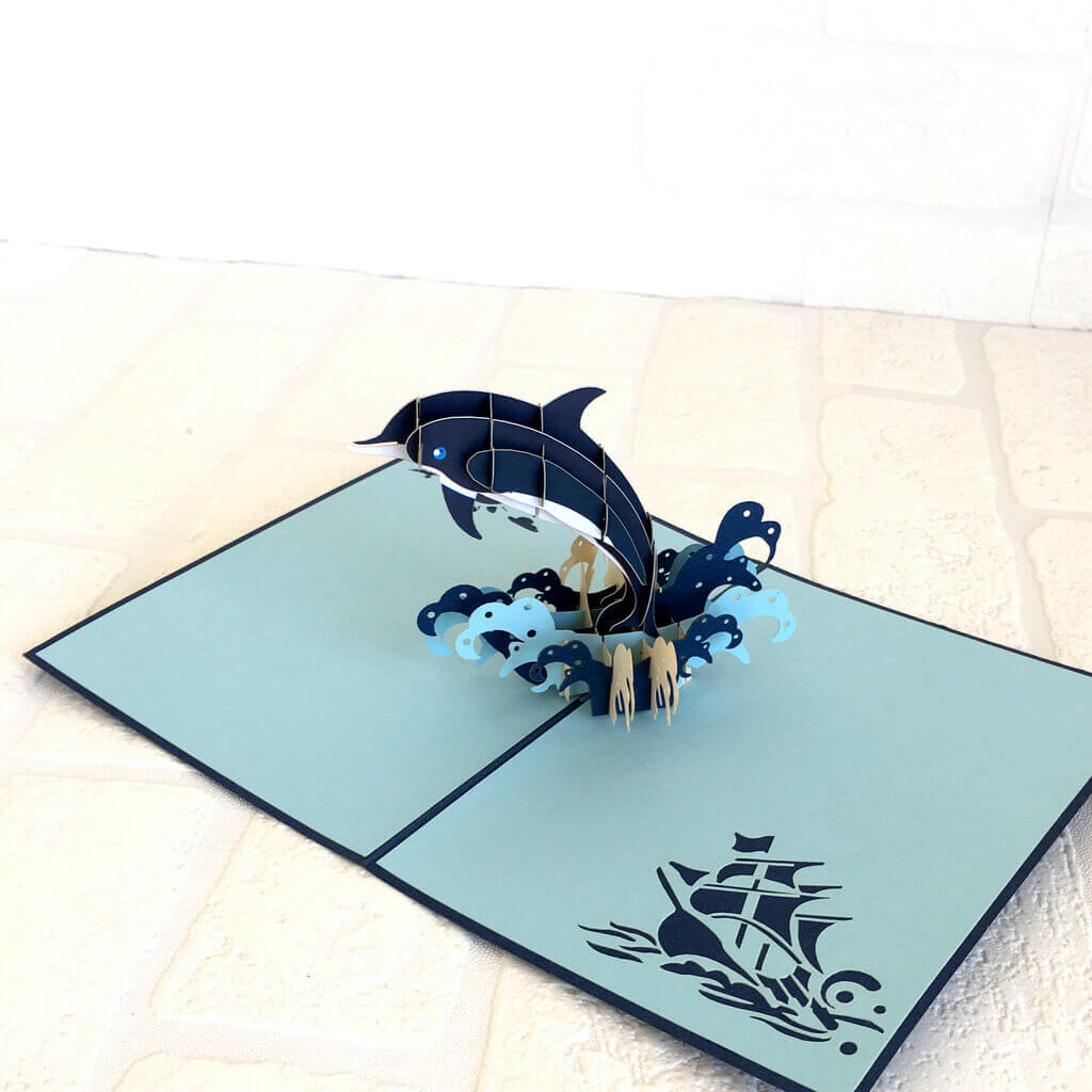 Handmade Online Party Supplies Baby Dolphin Jumping Pop Up Birthday Card