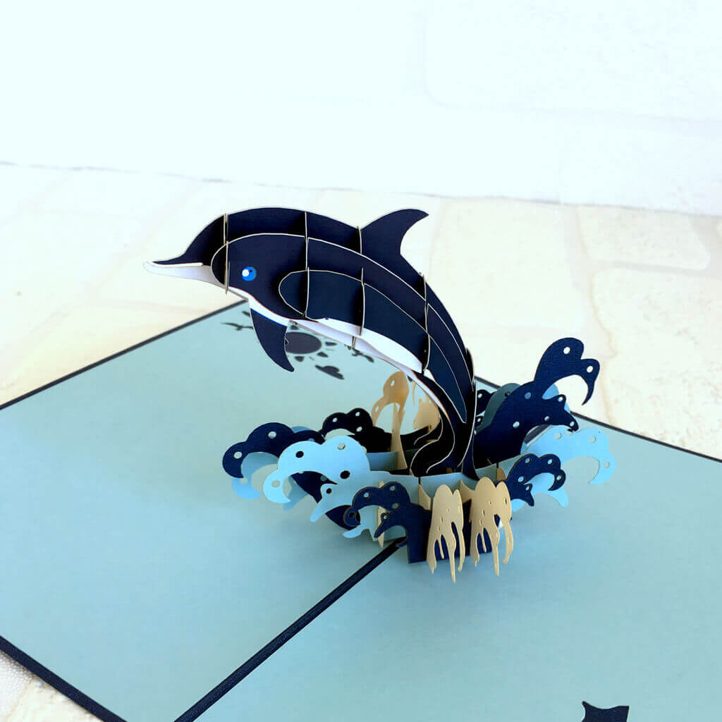 Handmade Online Party Supplies Baby Dolphin Jumping Pop Up Greeting Card