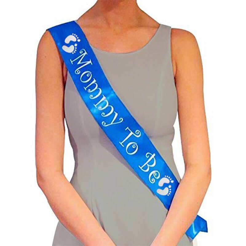 Blue 'Mommy To Be' Footprint Baby Shower Satin Sash - Gender Reveal Party Decorations