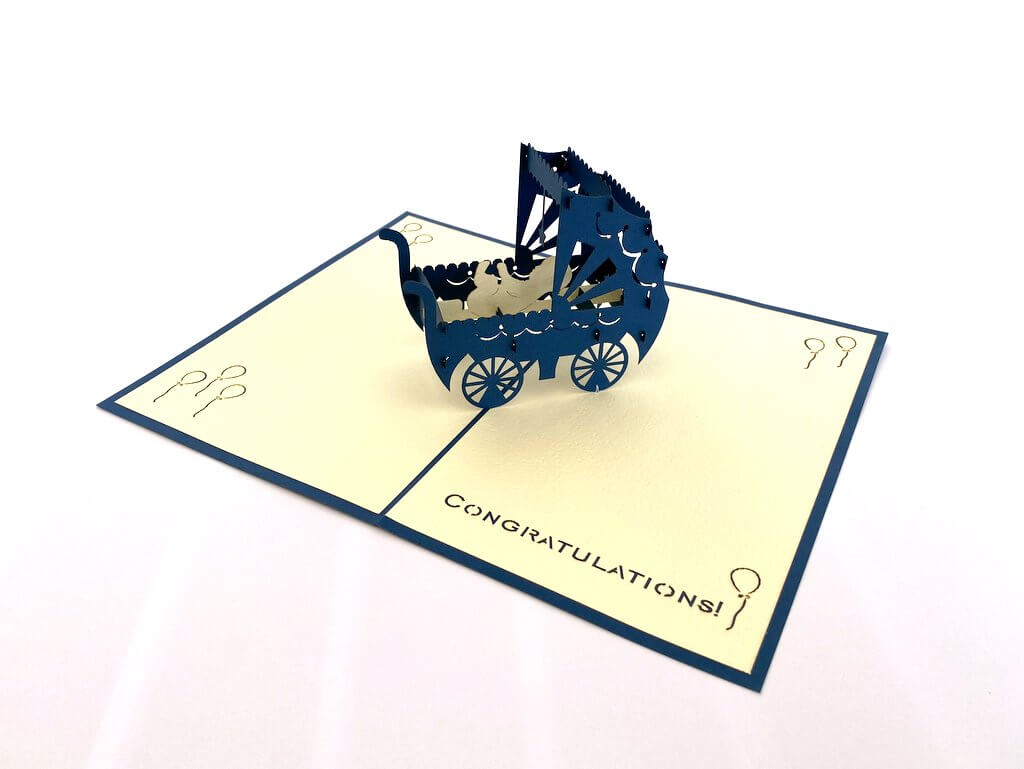 Baby Sleeping in Blue Cot 3D Baby Shower Pop Up Card - Small