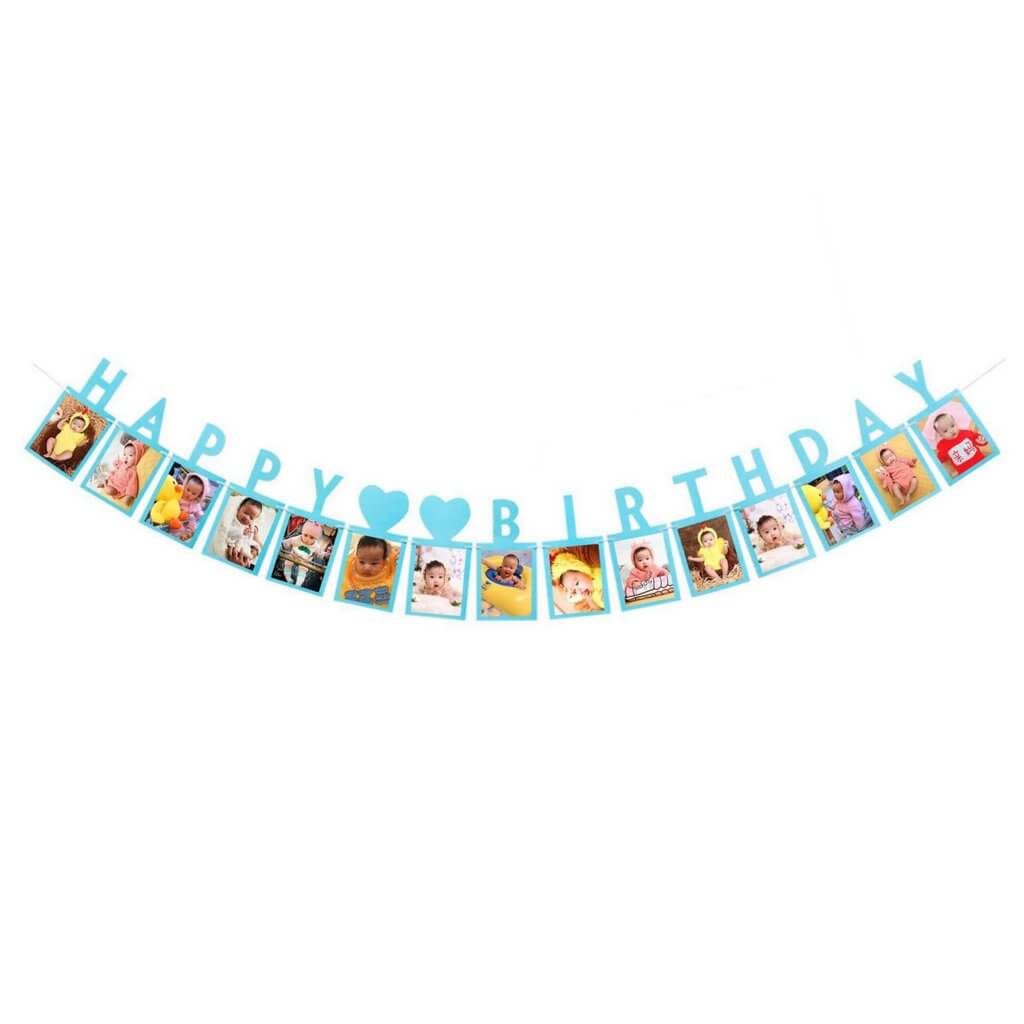 Blue Baby Milestone Photo Frame Happy Birthday Paper Garland