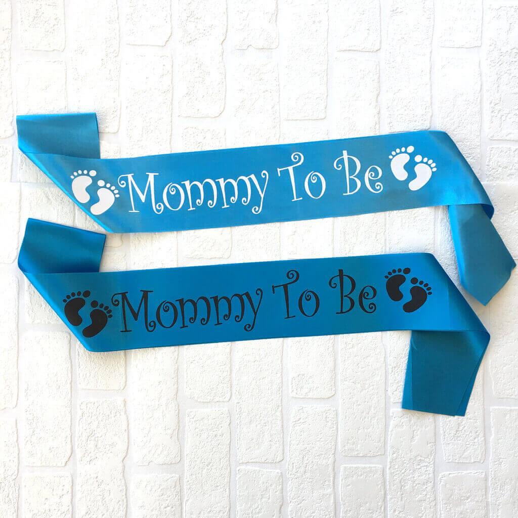 Blue 'Mommy To Be' Footprint Baby Shower Satin Sash - Gender Reveal Party Decorations
