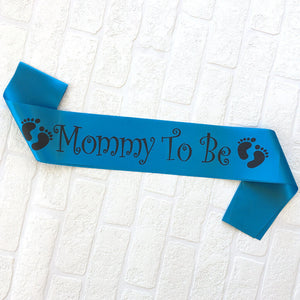 Blue 'Mommy To Be' Footprint Baby Shower Satin Sash - Gender Reveal Party Decorations