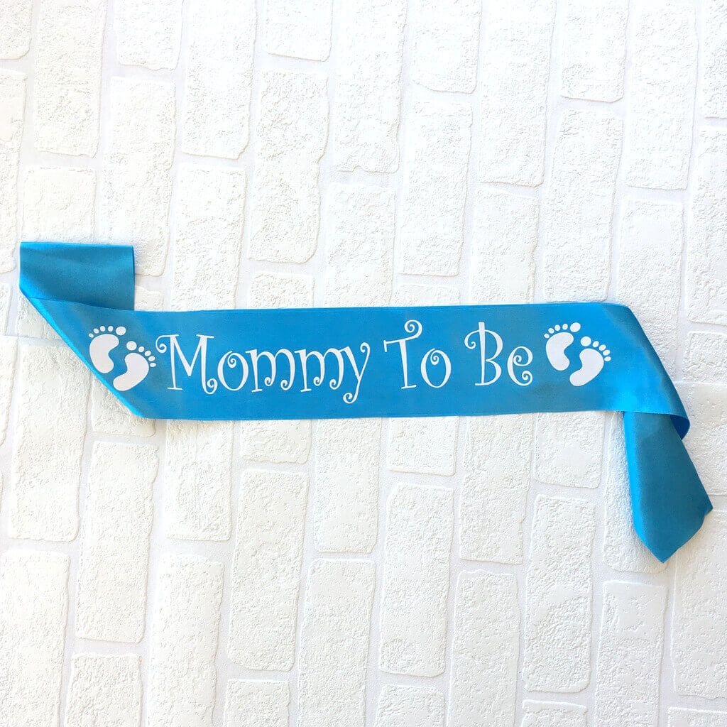 Blue 'Mommy To Be' Footprint Baby Shower Satin Sash - Gender Reveal Party Decorations