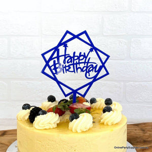 Blue Geometric Hexagon Happy Birthday Cake Topper Party Supplies Cake Decorations