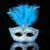 Elegant Tall Feather Lace Masquerade Mask for Women - Blue