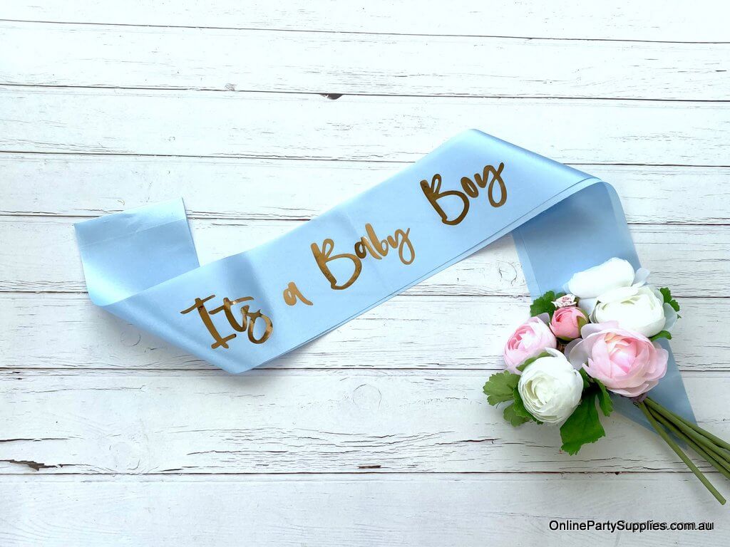 Blue 'It's a Baby Boy' Gender Reveal Party Satin Sash - Baby Party Decorations