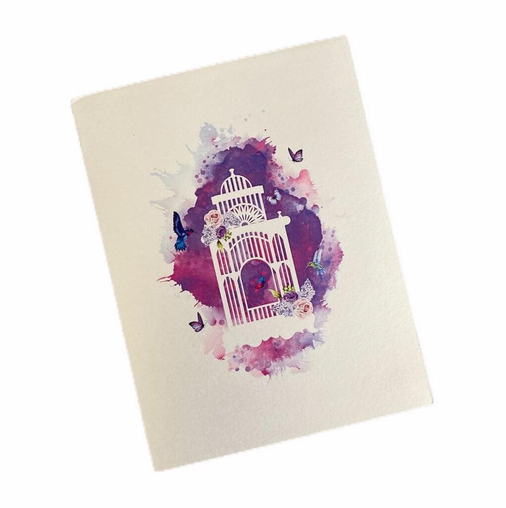 Online Party Supplies Handmade Blue Hummingbird Hovering the Bird Cage 3D Pop Up Greeting Birthday Card