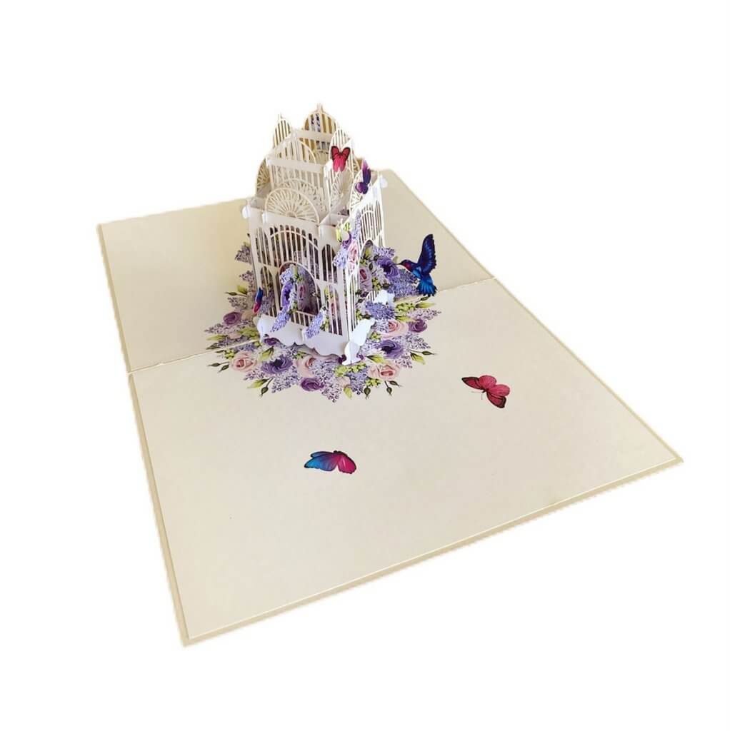 Online Party Supplies Handmade Blue Hummingbird Hovering the Bird Cage 3D Pop Up Greeting Birthday Card