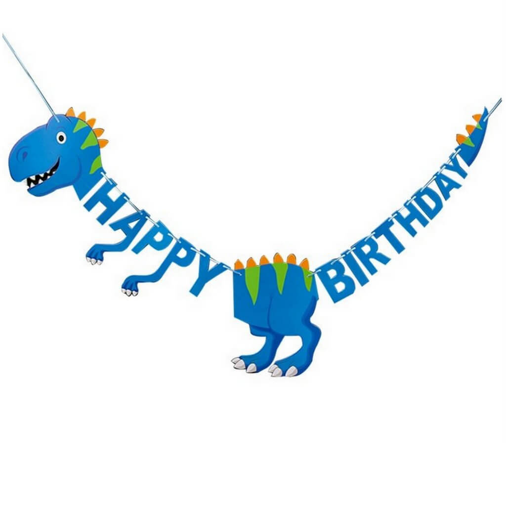 Blue Happy Birthday Dinosaur Hanging Paper Garland