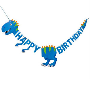 Blue Happy Birthday Dinosaur Hanging Paper Garland