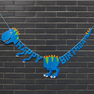 Blue Happy Birthday Dinosaur Hanging Paper Garland