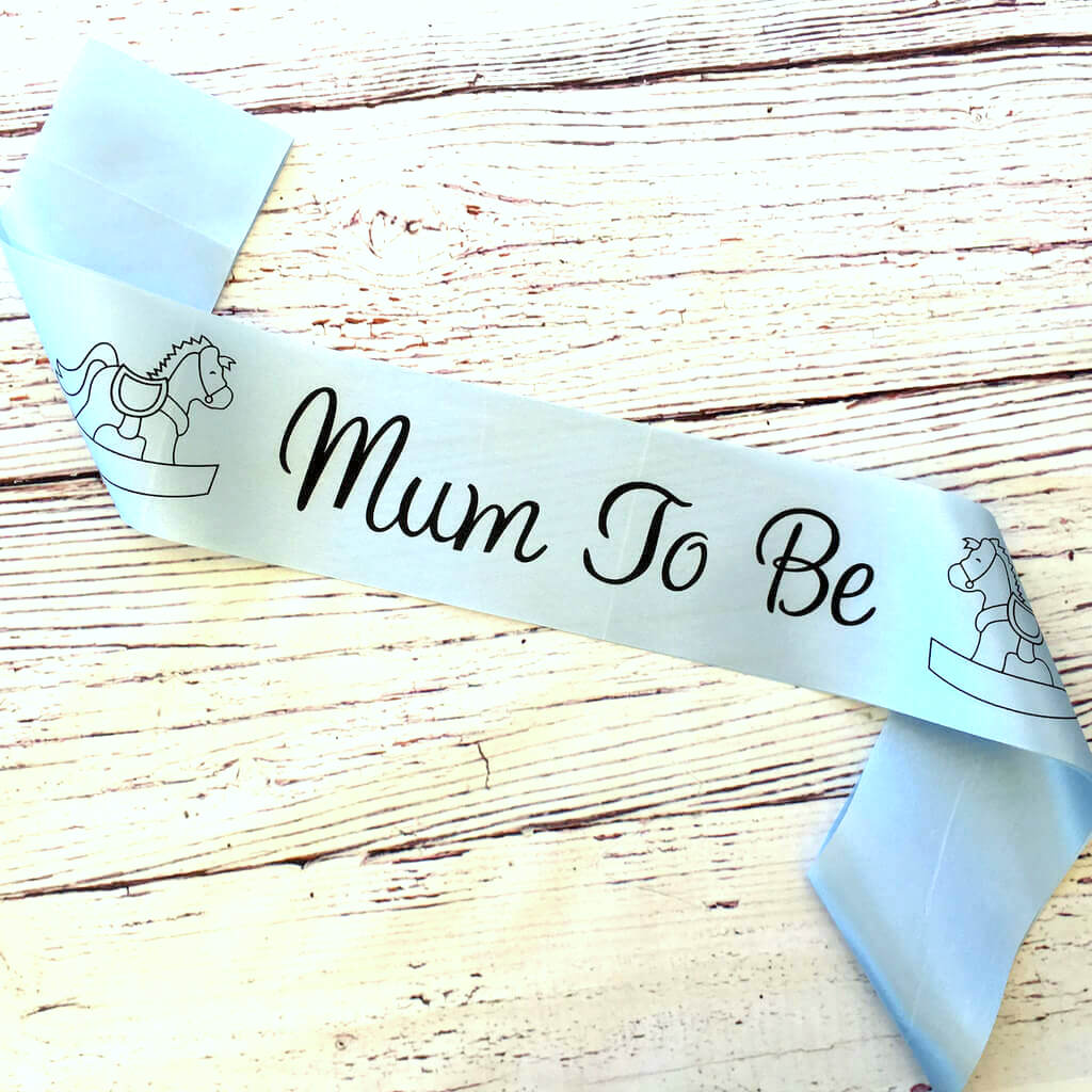 Mum To Be with Rocking Horses Baby Shower Satin Sash - Gender Reveal Party Decorations