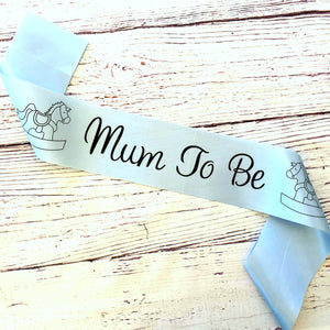 Blue Mum To Be with Rocking Horses Baby Shower Satin Sash - Gender Reveal Party Decorations