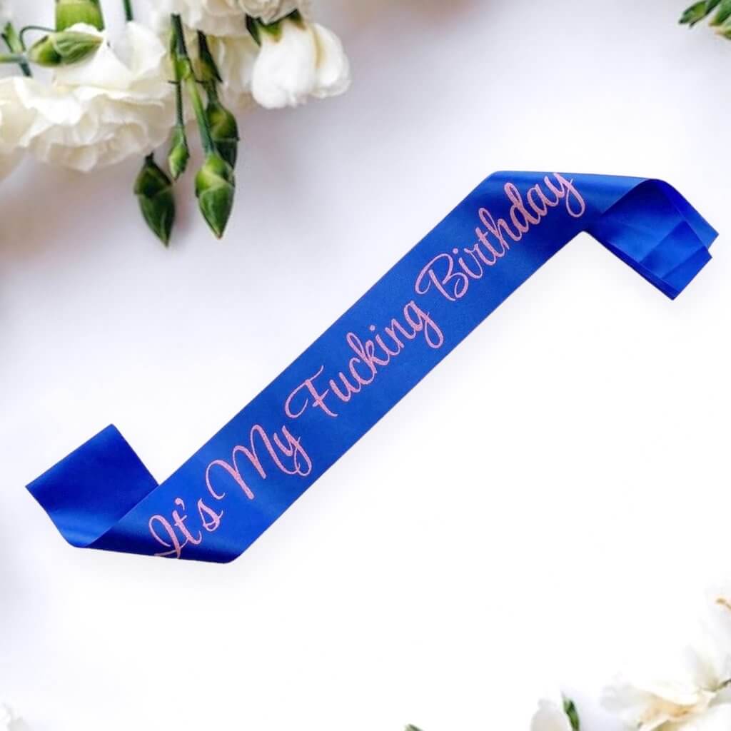 Cheeky blue glitter birthday party sash for milestone celebrations