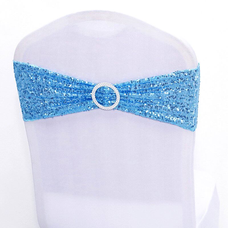 Sparkly Sequin Lycra Chair Sash - Blue