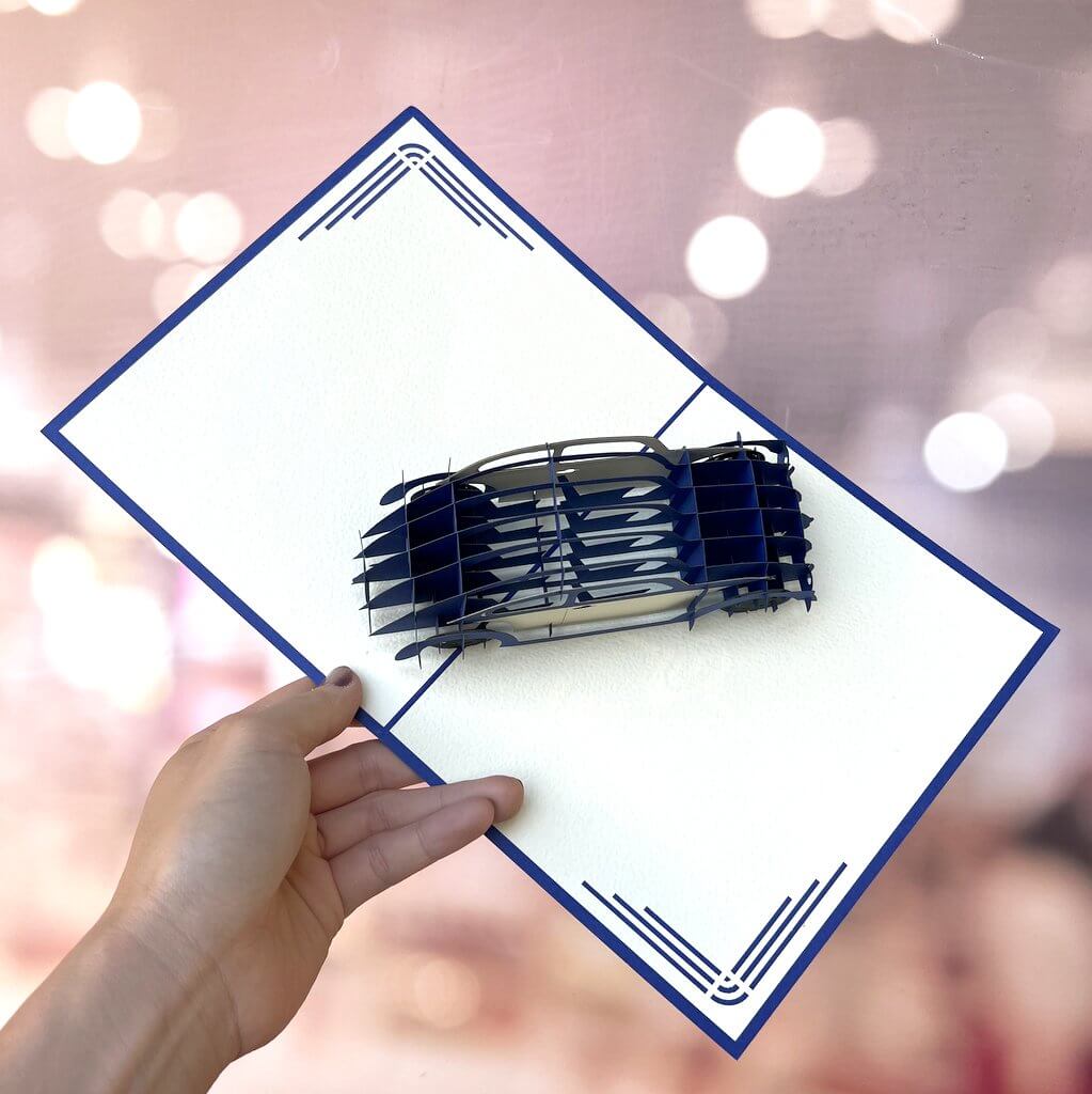 Blue Vintage Car 3D Pop Up Greeting Card - Blue Cover