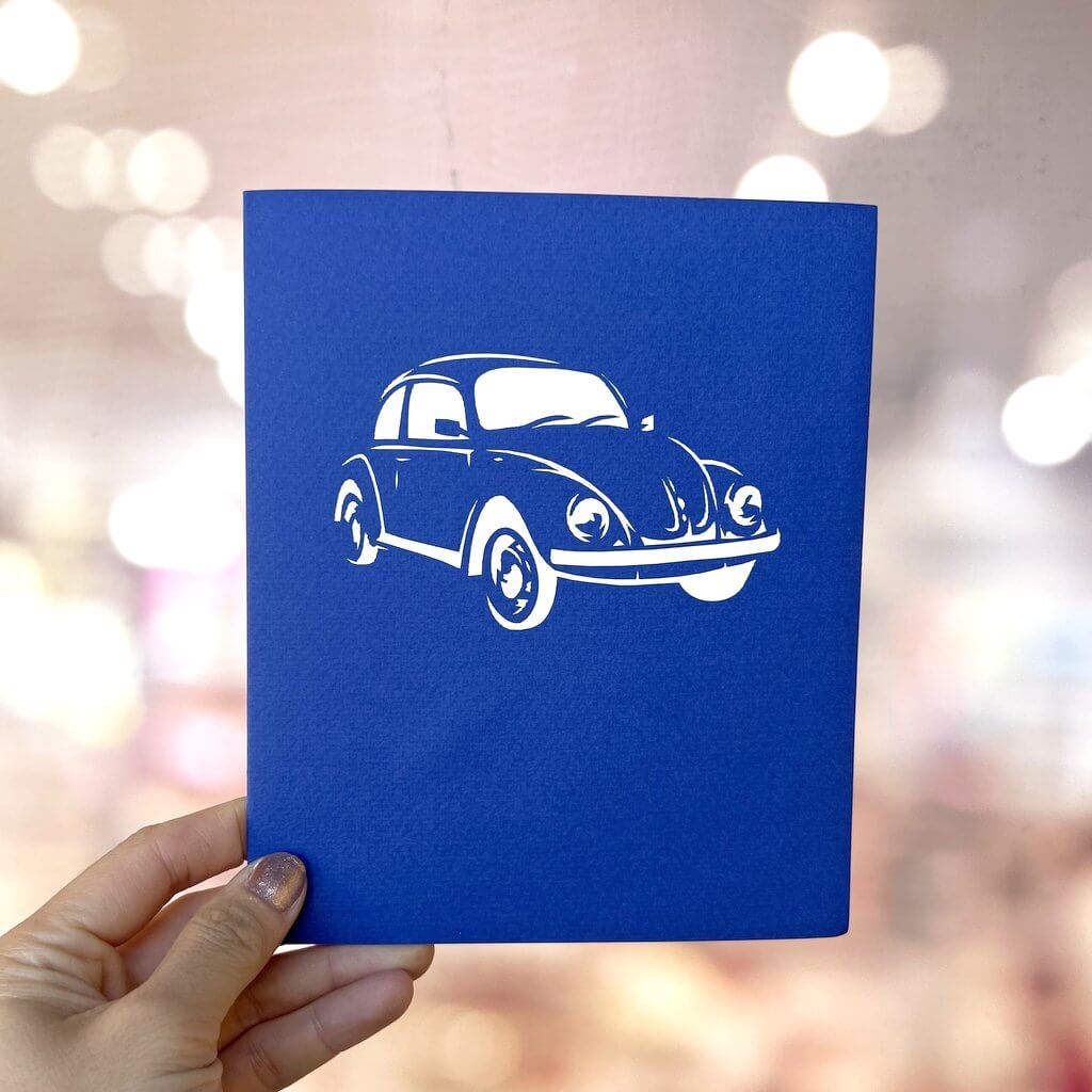 Blue Vintage Car 3D Pop Up Greeting Card - Blue Cover