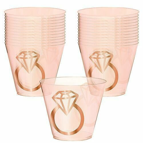 Blush Wedding Plastic Tumblers Diamond Ring 266ml 30 Pack