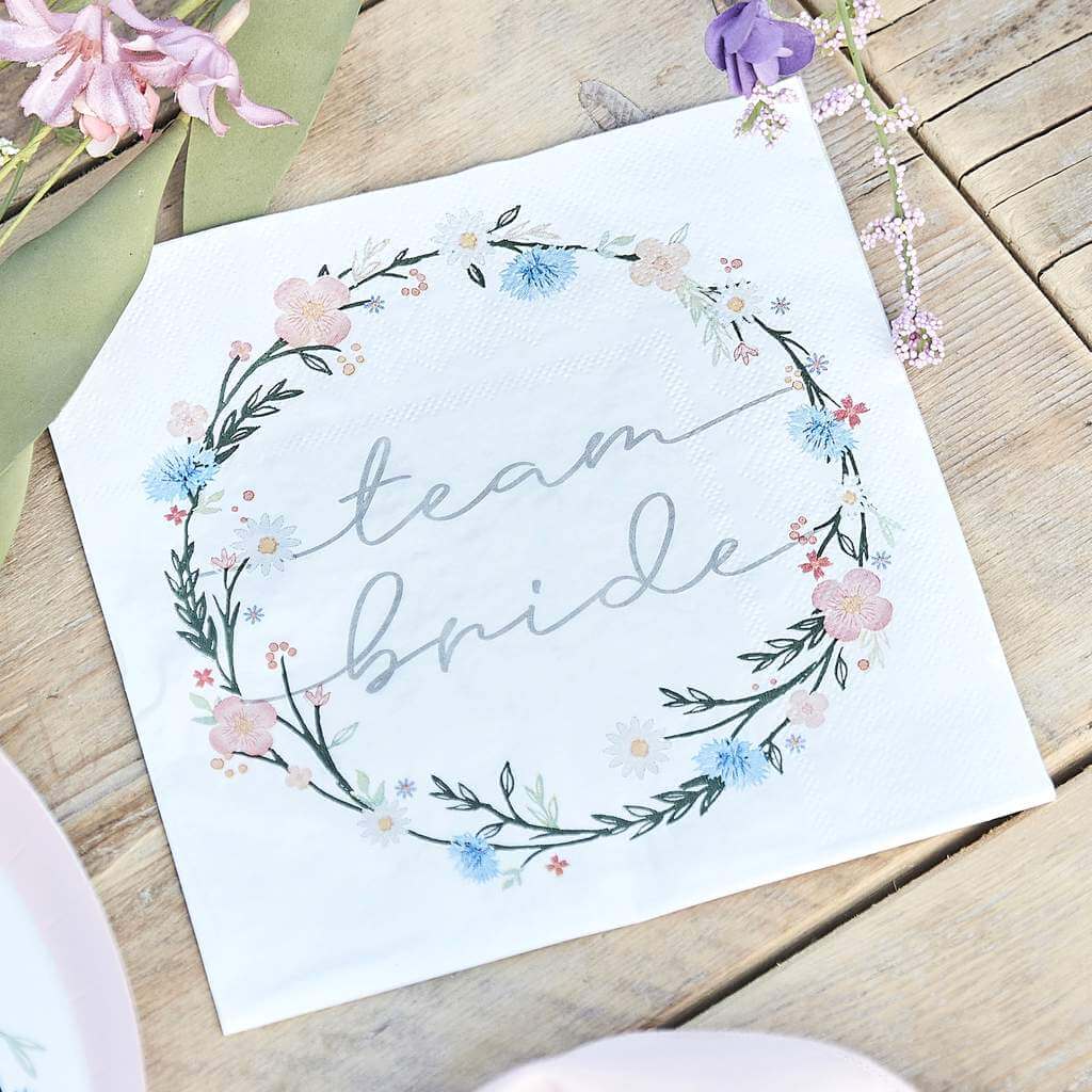 Ginger Ray Boho Floral 'Team Bride' Lunch Napkins