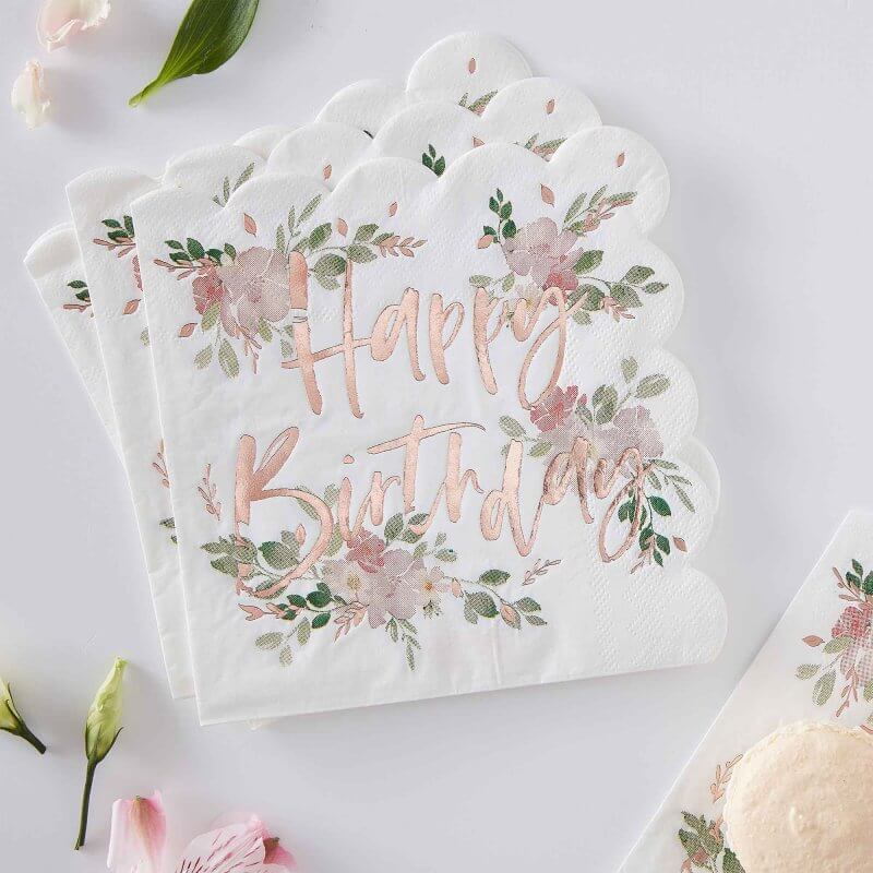 Ginger Ray Floral Happy Birthday Napkins