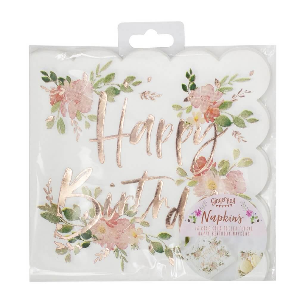 Ginger Ray Floral Happy Birthday Napkins