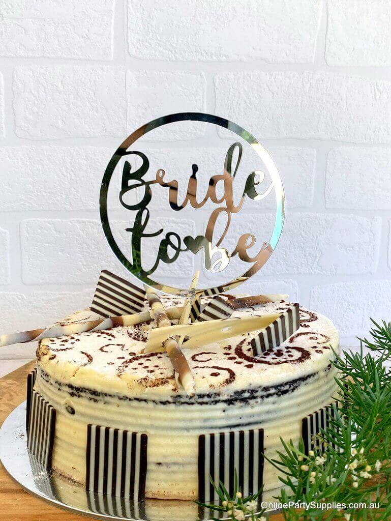 Online Party Supplies Australia Silver Mirror Acrylic 'Bride To Be' Loop Wedding Cake Topper