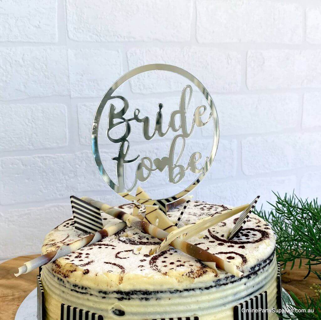 Online Party Supplies Australia Silver Mirror Acrylic 'Bride To Be' Loop Wedding Cake Topper