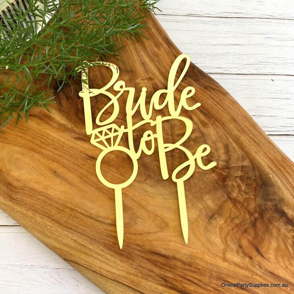 Online Party Supplies Australia Gold Mirror Acrylic Diamond 'Bride To Be' Wedding Cake Topper