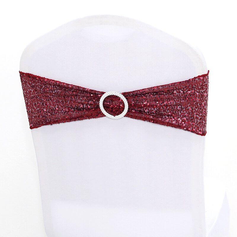 Sparkly Sequin Lycra Chair Sash - Burgundy Red