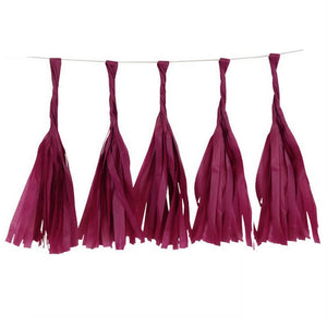 paper burgundy red Tissue Tassel Garlands - Online Party Supplies