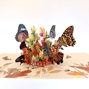 Butterflies Resting on Autumn Maple Leaf & Flower Garden Pop Up Card
