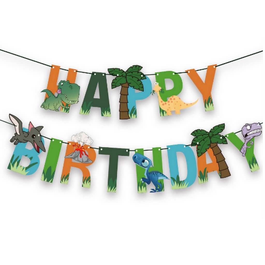Happy Birthday Dinosaur Hanging Paper Garland -Baby Dino, Jurassic Dinosaur Themed Party Decorations