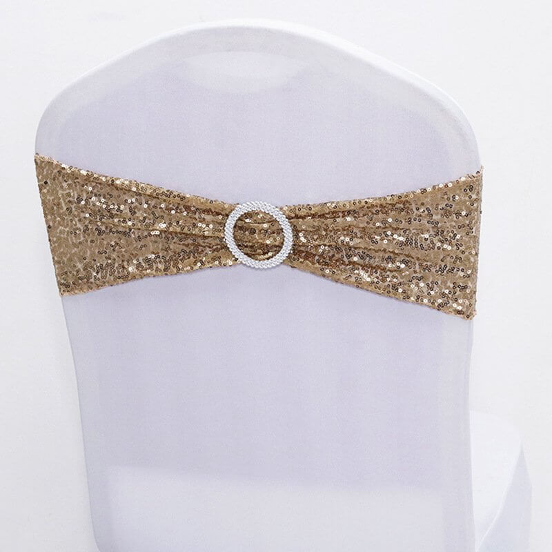 Sparkling Sequin Lycra Chair Sash - Champagne Gold