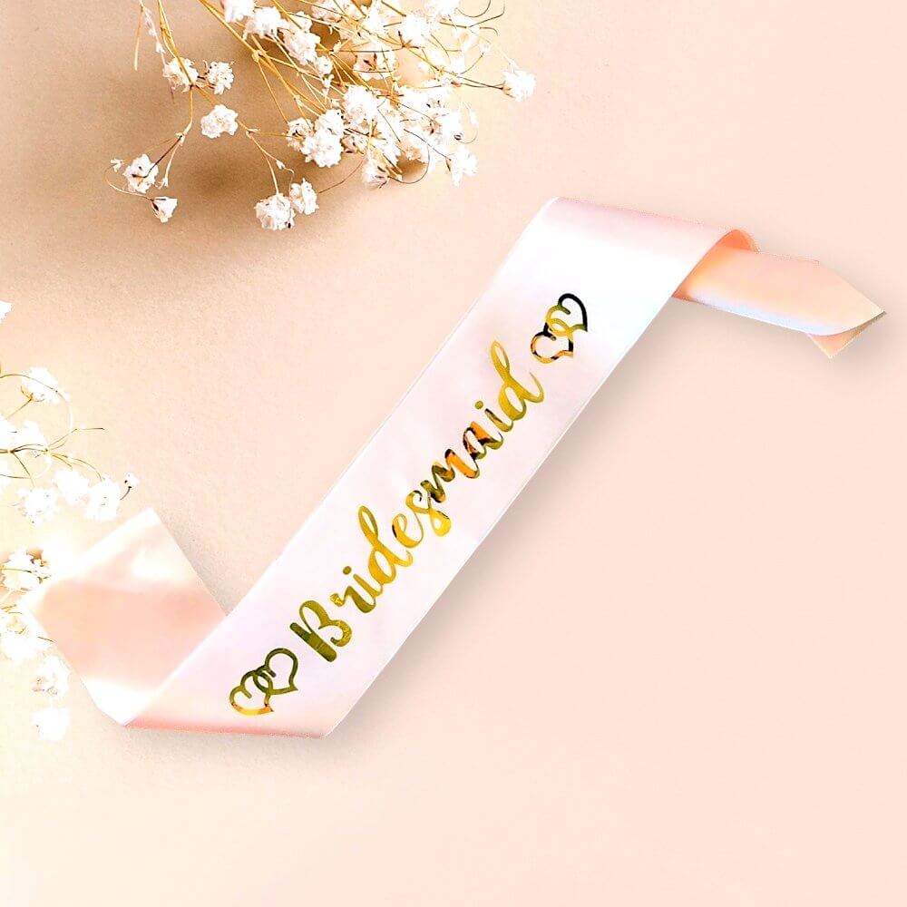 Champagne Pink 'Bridesmaid' Bachelorette Party Satin Sash - Online Party Supplies